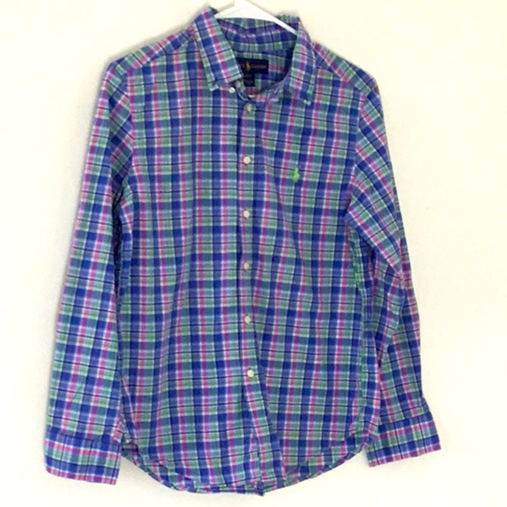 Ralph Lauren Boy’s Blue/Pink Multicolored Cotton Plaid Button Dress Shirt.